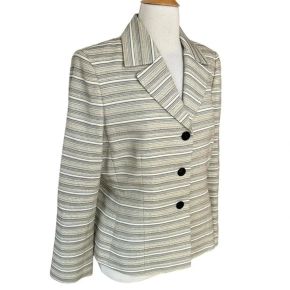 Kasper 12 cream & black tweed thin striped 3 button blazer - Picture 2 of 7